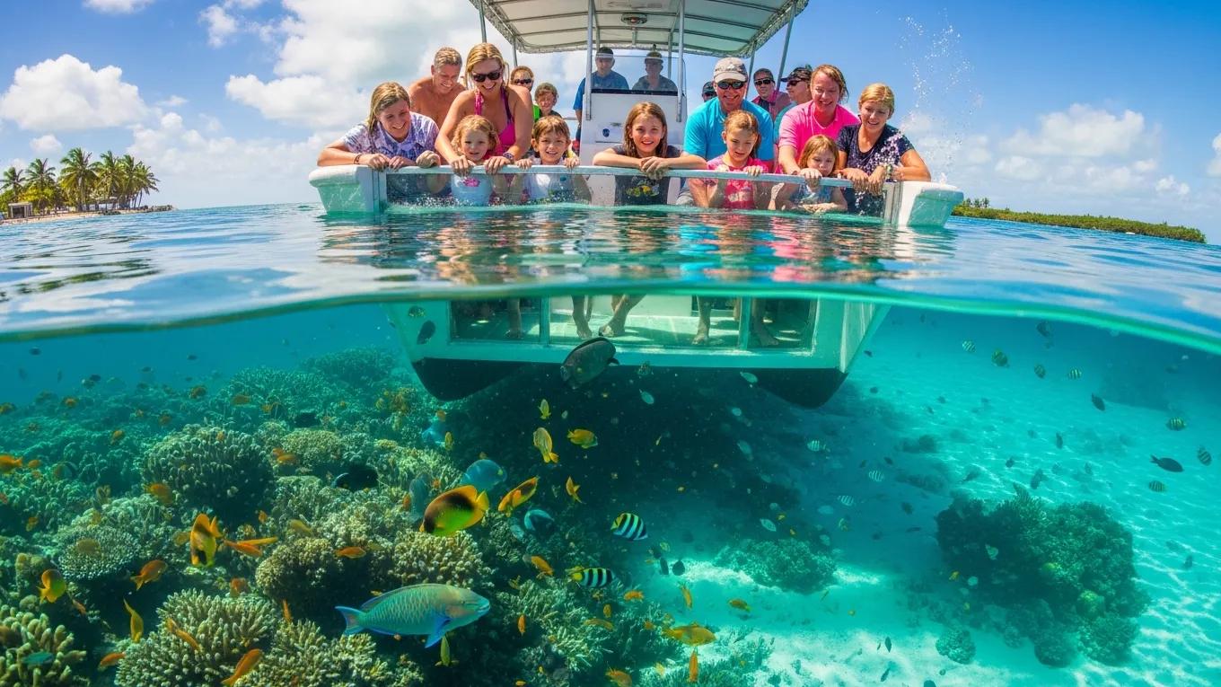 Glass bottom boat tour in the Florida Keys showcasing colorful coral reefs and tropical fish