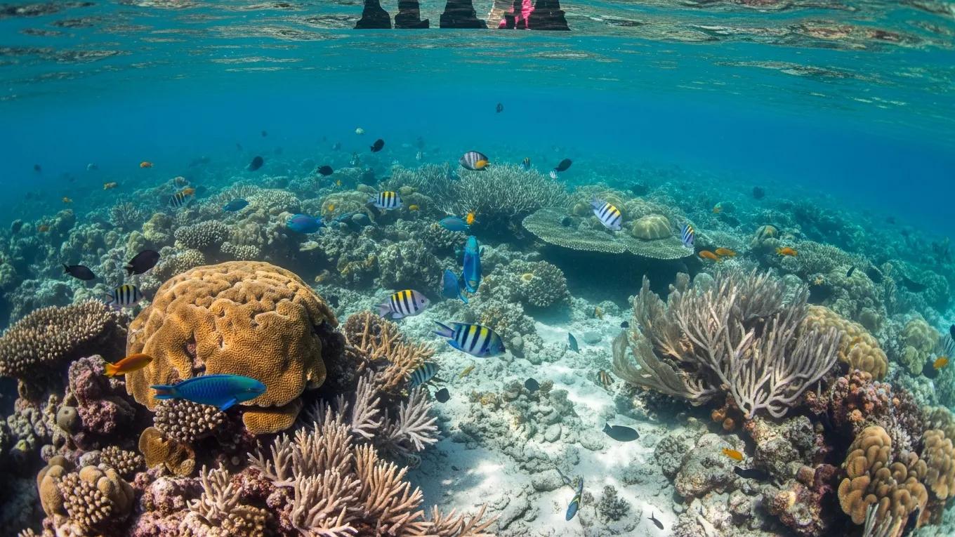 Underwater view of tropical fish and coral species in the Florida Keys